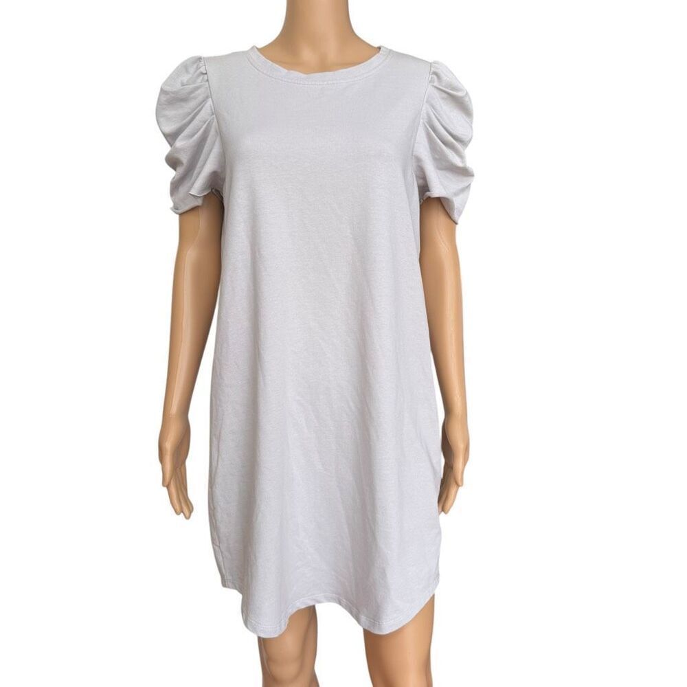 Two Sundays cotton blend French terry fabric light gray puff sleeve dress size S